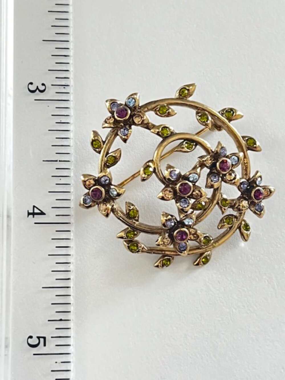 Monet Brooch Pin Floral Rhinestones Blue Purple Green - Picture 4 of 4